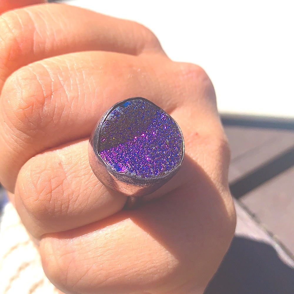 Druzy Iridescent 925 Silver Statement Ring - image 4